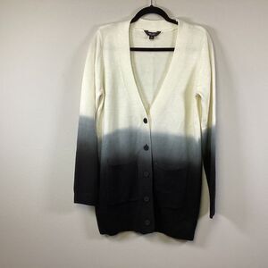 Simply Vera Wang Long Line M Ombre Cardigan Sweater Cream To Black Button Down